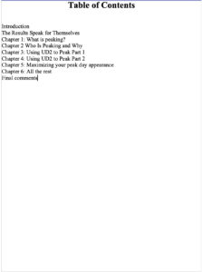 Peaking w/UD2 Table of Contents